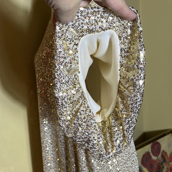 ASHLEY STEWART sz 26/28 Gold Sequin Dress VNeck Short-Sleeve Lined Party $70 NEW - Picture 12 of 16